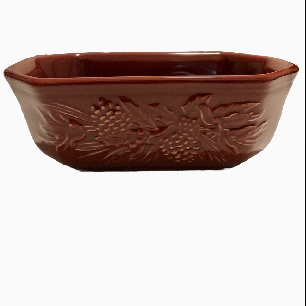 Longaberger Nature's Garland Embossed pottery stoneware Side Dish - Paprika - Picture 6 of 10
